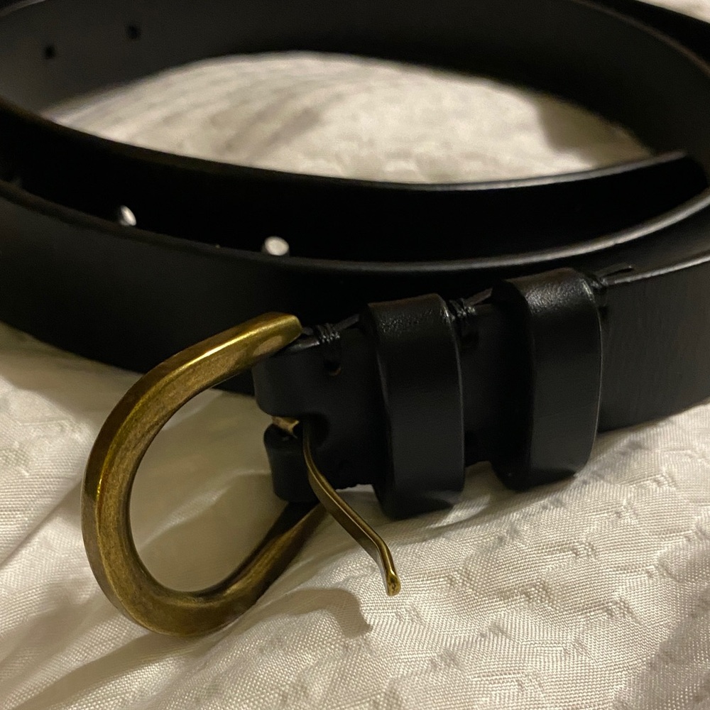 LOFT Black Leather Belt with Antique Gold Buckle